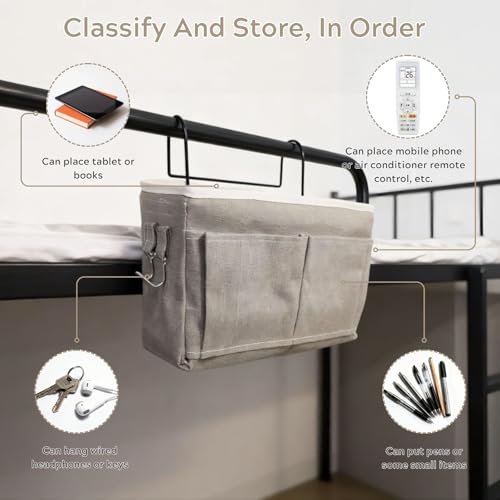 Miniatura 3 de Hnjkjeu Organizador De Cabecera Cama, Bolsillo Cama Organizador, Cama Colgante Bolso De Bolsillo, Bedside Caddy Para Libro, Revistas, Ipad, Teléfono Móvil, Mando A Distancia Gris Oscuro