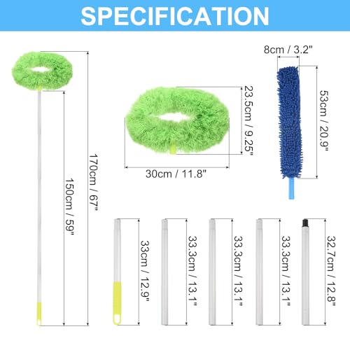 Image of PATIKIL Ceiling Fan Cleaner Duster, 12.9 inch to 59 inch, 2 in 1 Microfiber Duster Extendable Handle Fan Blade Cleaning Tool Removable Washable for Furniture Blind, Green