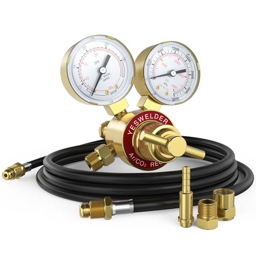 YESWELDER Argon CO2 Regulator with 8.2FT Hose 0-4000 PSI Gauges Gas Welding Regulator for MIG and TIG CGA580 Inlet Connection
