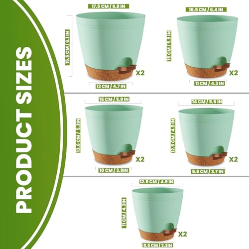 Pot de fleurs auto-arrosage en lot de 10 pour l'intérieur, bac à réserve d'eau vert olive - 3