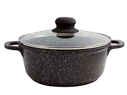 Vulcania Casseruola in Alluminio Pressofuso, CM.32, Nero, Antiaderente, Rivestimento in Pietra Lavica, Compatibile con Induzione, con Coperchio in Vetro