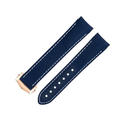Bracelet de montre en cuir bleu et blanc 20mm extrémité incurvée pour Seamaster 300