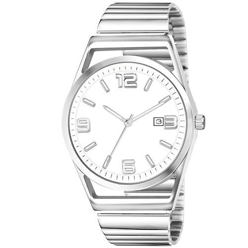 Image of Shocknshop Analogue Stylish Round Dial Date Display Stainless Steel Watch for Men -WCH88