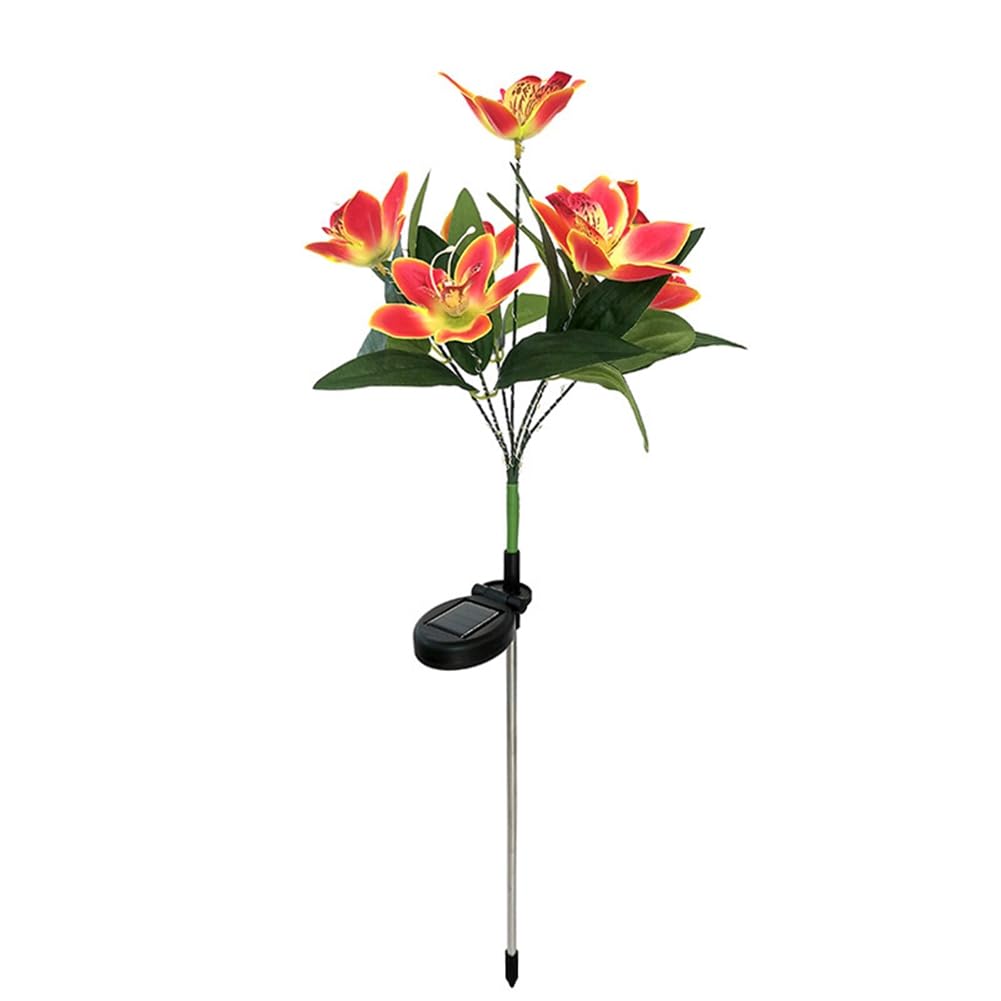 Hndhbfgrt Solar Light 7 Head Solar Swaying Orchid Outdoor Waterproof Garden Decor Light Solar Powered Flowers