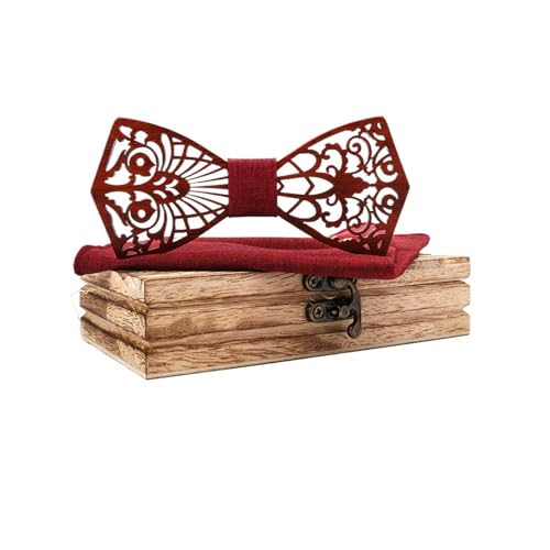 Nœud papillon en bois mariage complet avec pochette assortie et boîte