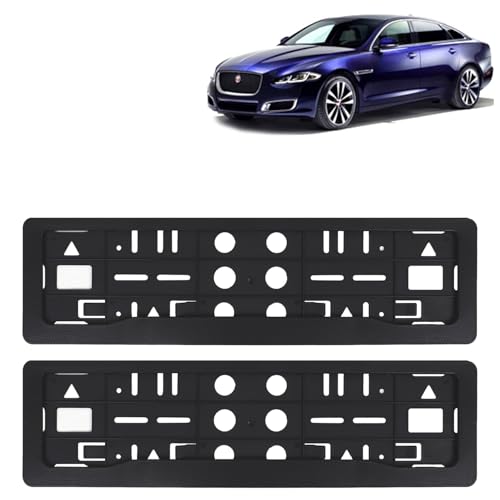 Image of KINGSWAY XJ Car Number Plate Frames for All 2016 Onwards Models of Jaguar Car Registration Plate Holders, Black Licence Plate Covers (Front and Rear), Universal Size 51.5 x 14.5 cm