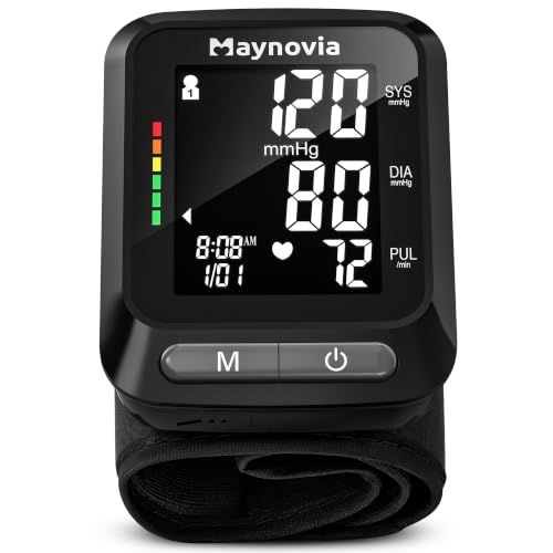 Maynovia Wrist Blood Pressure Monitor - Automatic Blood Pressure Cuff for Home Use Digital BP Monitor Wrist with Large Backlit Display BP Cuff Wrist for Adults 2x60 Memory Fits 5.3-8.5