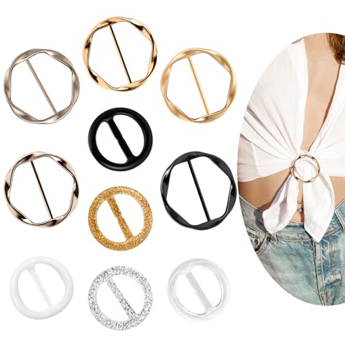 10 Pcs Scarf Ring and Slides for Scarves T Shirt Tie Clips for Women shirt clips for women clothing Shirt Waist Cincher Clips Tightener for Loose Tshirt Clothes Scarf Buckle