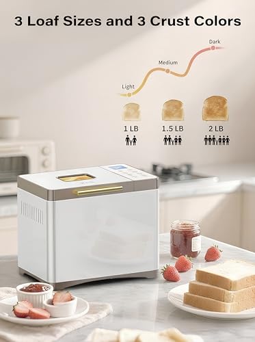 Image of KBS 650W Bread Maker with Custom Program, 20-IN-1 Bread Machine with Stainless Steel Paddle & Nonstick Ceramic Pan, 2LB Bread Maker Machine Polish Bread, Gluten-Free, 3 Colors, 15H Timer, Touch Panel