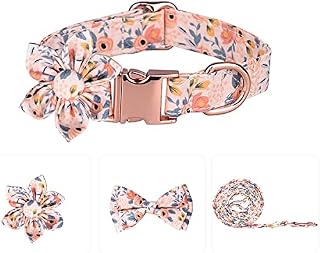 Dog Collar with Flower and Bow TieAdjustable Metal Buckle Floral Pattern Dog Collar for Girl Dog Boy Dog Small Medium Large Dog (M-Neck 12.2-19.7", Width 0.79", Pink)