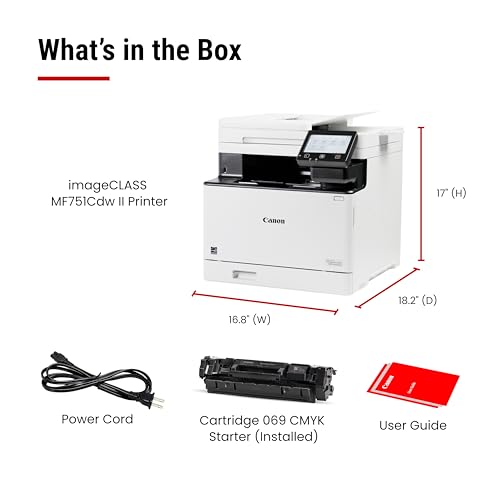 Canon Color imageCLASS MF751Cdw II - Wireless Duplex Laser Printer, Multifunction with Copier, Scanner, Automatic Document Feeder, 3 Year Limited Warranty, 35 PPM