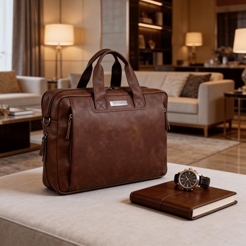 Image of VISMIINTREND Laptop Bags for Men Office Use | Stylish Leather Office, Messenger, Shoulder, Handbag | Fits 13 inch,14 inch, 15.6 Inch Laptops, Macbook | Corporate Gifts for Men, Women, Clients, Employees
