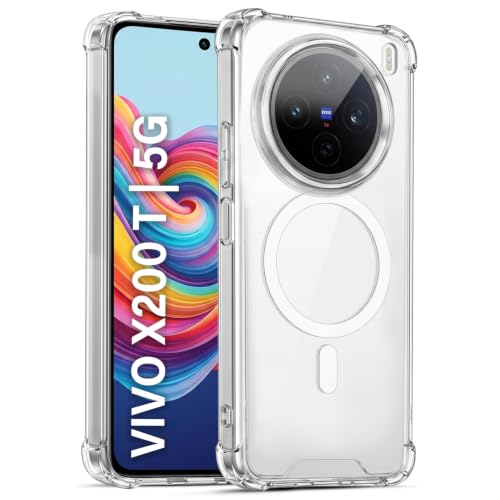 Image of TRUEUPGRADE Back Cover for Vivo X200T 5G Non Mag-Safe Transparent PC + TPU Bumper Case with Magnetic Print Shockproof Protection (Transparent Mag-Safe)