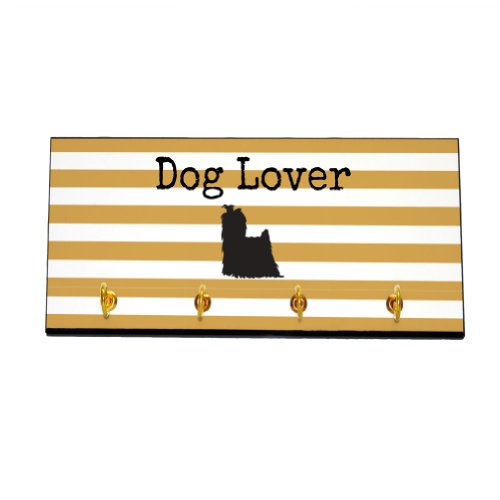 4WoodenShoes Striped Dog Lover Key and Leash Hanger - Yorkshire Terrier (Color=Gold)