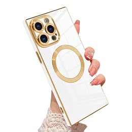 OOK Magnetic Case for iPhone 15 Pro Max Gold Plating Edge - White