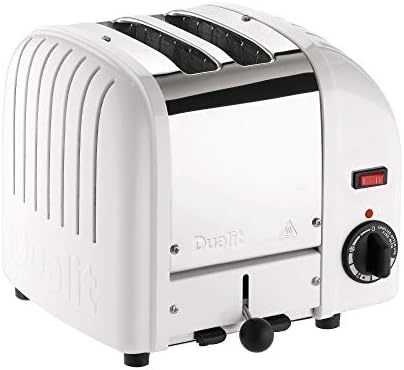 Dualit Classic 2 Slice Vario Toaster| Stainless Steel, Hand Built in the UK| Replaceable ProHeat Elements| Heat Two or Four Slots, Defrost Bread, Mechanical Timer| Replaceable parts|White, 20248