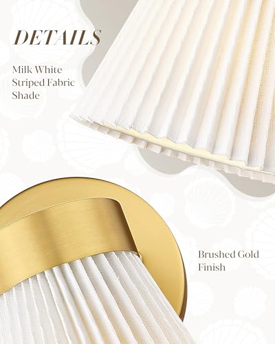 Image of Set of 2 Wall Sconces, HWH Gold Bathroom Light Fixtures with Milk White Striped Fabric Shade, Up and Down Vanity Lights Fixture, Brushed Gold Finish, 5HZG97B-2PK BG-FB
