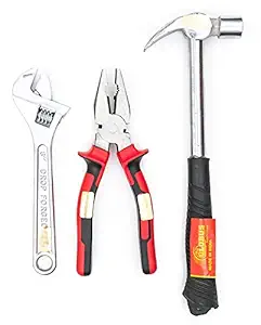 GLOBUS 1431 STEEL HAND TOOL SET/3 PCS ( 1/2 LBS HAMMER, ADJUSTABLE WRENCH CHROME 8
