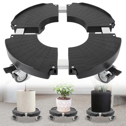 FWEEK Porte Plante a roulettes 40-48cm Capacité Charge 200 KG, Rouleau à Fleurs Rond Réglable avec Roues Pivotantes 360 °, Planche à roulettes Noire pour Intérieur Extérieur Maison Jardin