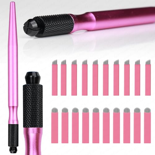 Guapa Kit profesional de bolígrafo de microblading manual con 20 agujas de microblading desechables, bolígrafo negro/rosa mate, diseño ergonómico para tatuajes de cejas y labios (Pink suit 1)