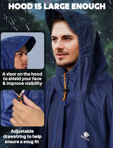 Image of ANYOO Hooded Rain Poncho for Adults Waterproof Lightweight Rain Coat for Men Women Reusable Rain Jacket for Emergency Outdoor