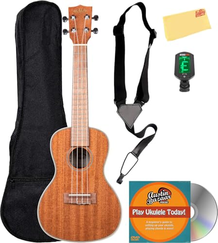 Kala KA-CG Glossed Mahogany Concert Ukulele Bundle with Gig Bag, Tuner, Strap, Instructional DVD, and Austin Bazaar Polishing Cloth
