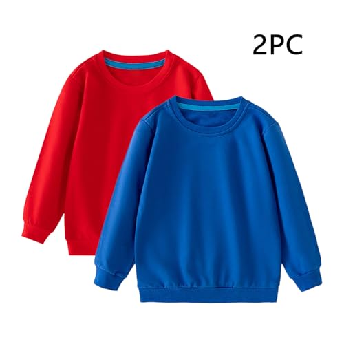 2 Pack Sweatshirt Boys Girls Crewneck Long Sleeve Sweatshirts Fall Trendy Comfy Solid Color Basic Pullover Tops2