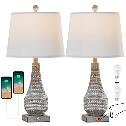 Bobomomo 3-Way 24.5’’ Dimmable Touch Control Table Lamp Set Of 2 With Dual Usb For Bedroom Living Room Bedside Nightstand Lamps (Charging Ports Cannot Charge Iphone 10, 11,12 And Iwatch) #TOP2