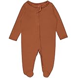 GUISBY Baby Footed Pajamas with Mittens, Soft One Piece Long Sleeve Zipper Pjs Caramel 6-12 Months