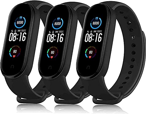 Wanme 3-Pezzi Cinturino per Xiaomi Mi Band 5 Mi Band 6/6 Nfc,Silicone Morbido Cinturini per Mi Band 5/Mi Band 6 Bracciale,3 Nero
