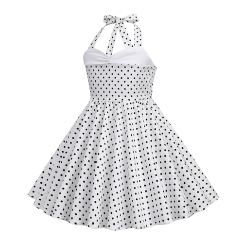 Girls Vintage Polka Dot Ha𝗹ter Dress Patchwork Sleeveless Formal Party Pageant Evening Dresses for Tween Girl2