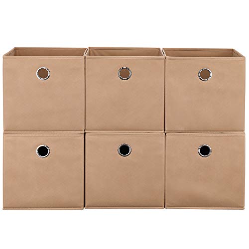 Cube Storage Bins 11x11x 11 In Brown Collapsible Cloth Storage Cubes Boxes Folding Cubes Decorative Storage Baskets Foldable Cubbies Cube Inserts Drawer for Cube Organizer Closet Shelves,QY-SC19-6 -  Qianyang