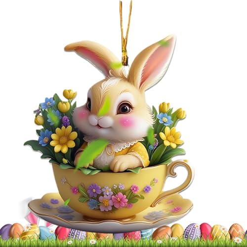 Pendentif Lapin de Pâques en Acrylique – Réflecteur décoratif en Acrylique 2D – Outil de décoration Lumineux et pour Accessoires de Voiture, Sac à Dos, poignée de Porte, fenêtre