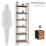 Furologee 6-Tier Bookshelf, Tall 71" Rustic Bookcase with 2 Drawers Storage Organizer, Industrial Display Free Standing Shelf Units, Wood and Metal Storage Rack for Home Office, Bedroom, Rustic Brown | Bookcase, 2 Drawers, Storage Organizer, Industrial, Display, Shelf Units - Image 3
