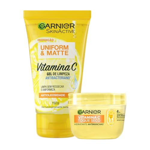 Garnier Uniform & Matte, Kit Skincare Gel de Limpeza e Hidratante com Vitamina C, Ação Antioleosidade e Uniformizadora, para uma Pele Iluminada e Hidratada, 85 e 150g
