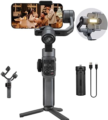 Zhiyun Smooth 5S Smartphone Gimbal Stabilizer 3-Axis with Built-in Fill Light for iPhone Android with Face Object Tracking for Vlog Video Live Stream INS YouTube (Smooth 5 Upgrade Version)-Gray