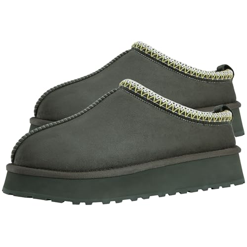 Forfoot Slippers Mini Boots, Platform Slippers Snow Boots Slipper for Women Outdoor House Shoes for Women, Snow boot-Olive Green 7-8