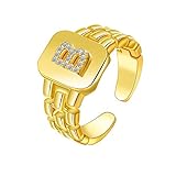 Initial Ring Gold Letter Rings for Women Adjustable Rings Gold Signet Ring Chunky Rings Watchband...