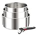 Price comparison product image Tefal Ingenio Set of 4 Pieces, 16/18/20 cm Pans + 1 Removable Handle, Induction, Stainless Steel, Stackable, Space Saving, Made in China, Preference On L898S334