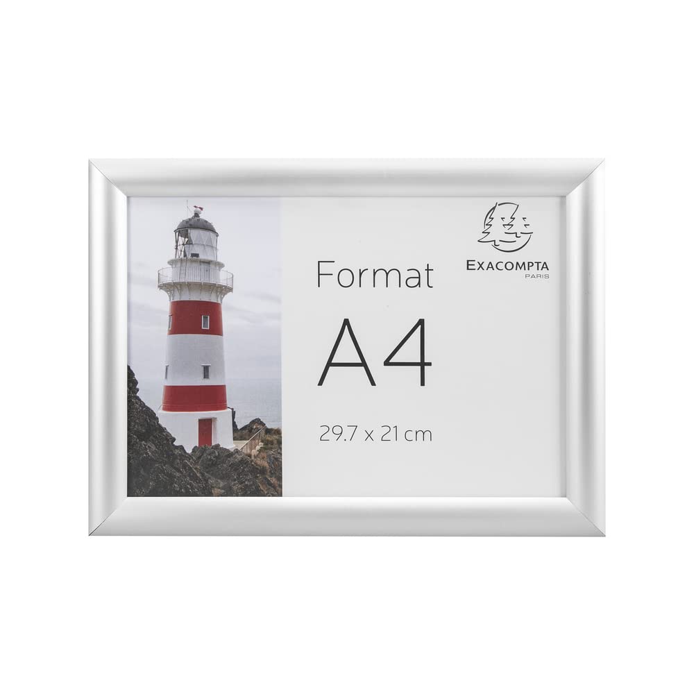 Exacompta Wandplakatrahmen 8494358D – DIN A4, Hoch-/Querkformat, Aluminium-Cliprahmen, Acrylscheibe, transparent/silber