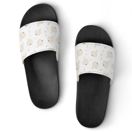 Garlic Pattern House Slippers for Women Men Lightweight Open-toe Slide Shoes for Bathroom Swimming Beach
