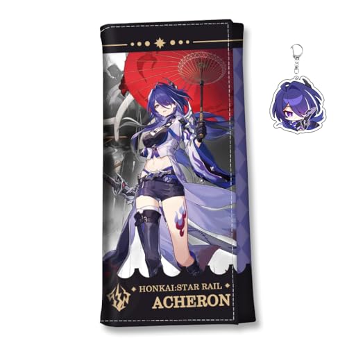 Honkai Star Rail Wallet for Men Women Honkai Purse Kawaii Anime Bifold Wallet Card Holder, Free Keychain (Acheron-2)