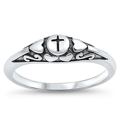 Oxford Diamond Co Heart and Cross Purity Christian Band .925 Sterling Silver Ring Sizes 5