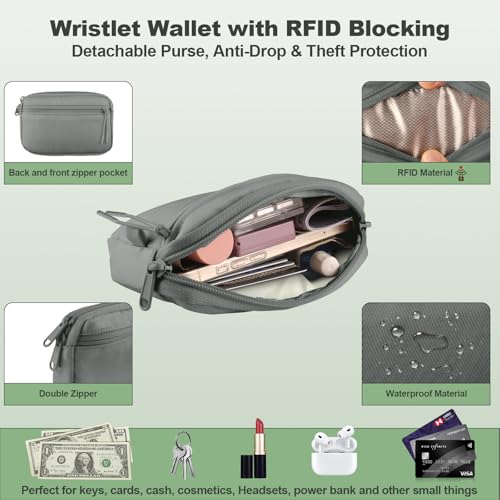 Image of YFWE Clip and Go Strap for Phone with Wallet Crossbody, Adjustable Phone Lanyard with Detachable RFID Wristlet Wallet, Pattern Strap, Grey(M)