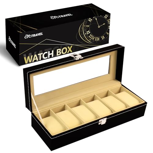cyctravel Boite a Montre, 6 Grilles Coffret Montre Homme, Avec Oreiller Amovible, Adapté à la Fête des Pères, à l'anniversaire, aux Cadeaux de Noël