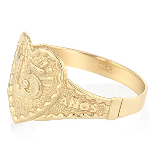 Ioka - 14K Solid Yellow Gold 15 Years Birthday with Heart Quinceanera Ring2