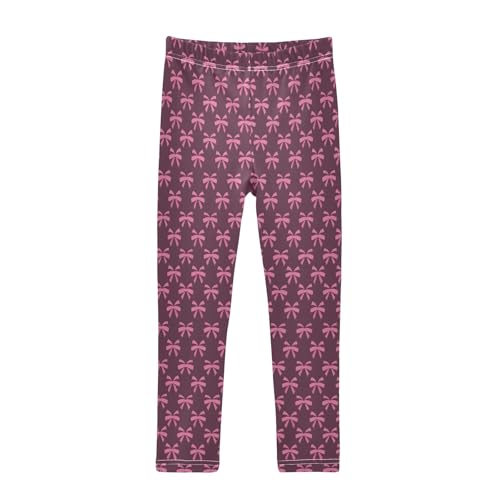senya Girls Printed Leggings Yoga Pants Dark Pink Bows Pattern for Kids in 4t to 10 Years, 4T