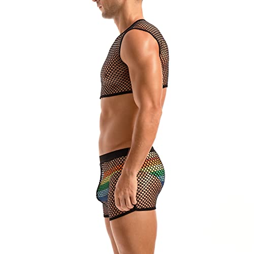 AMY COULEE Mens Fishnet Crop Top Sexy Mesh Tank Top See Through Sleeveless Undershirts Nightclub Party Vest4