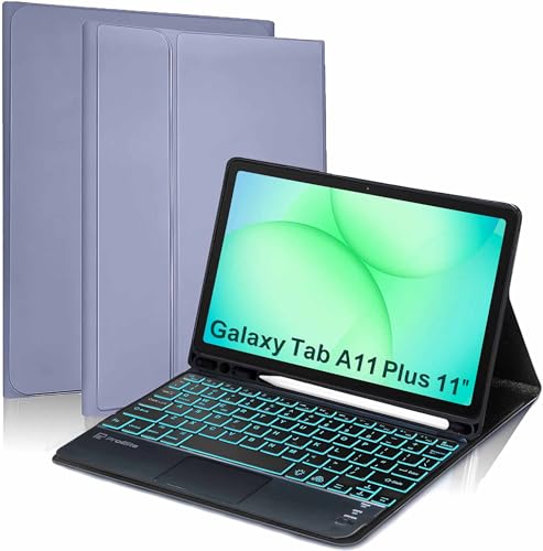 Image of ProElite TouchPad Keyboard case for Galaxy Tab A11 Plus 11 inch with S Pen Holder, Magnetic Detachable Wireless Bluetooth TouchPad Keyboard Built-in 7-Colors Backlit, Lavender
