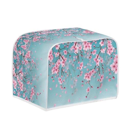 Image of Talayituse Cherry Blossom Print Toaster Dust Cover 4 Slice, Christmas Decoration Bread Maker Cover Toaster Covers Washable Stain Resistant Kitchen Small Appliance Cover, Blue